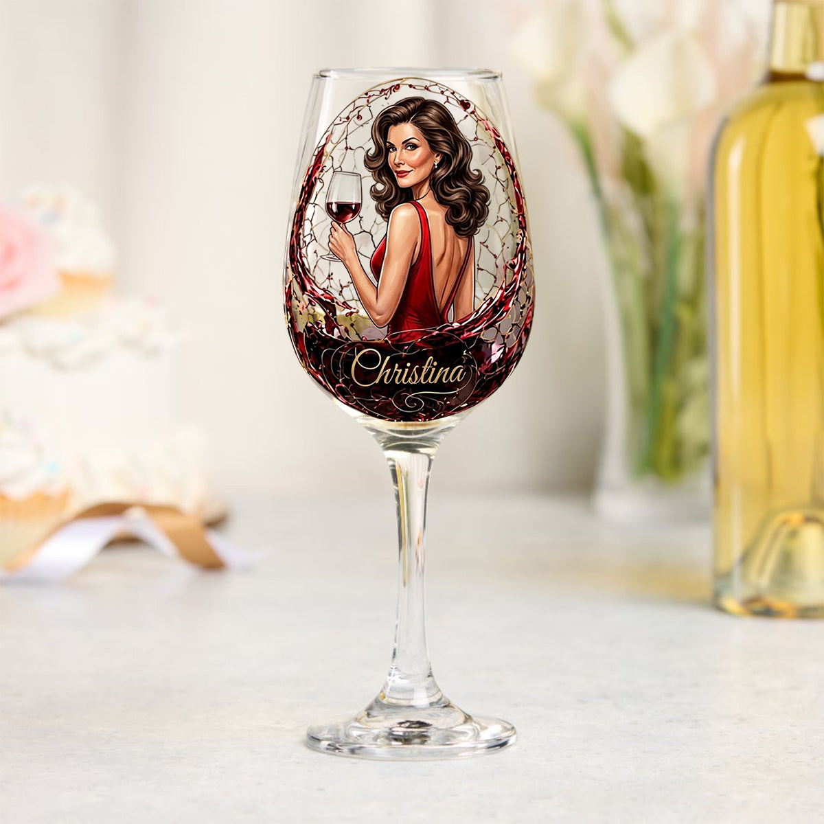 Wein Geschenk für Sie - Personalisierte Weinglas mit langem Stiel und Box