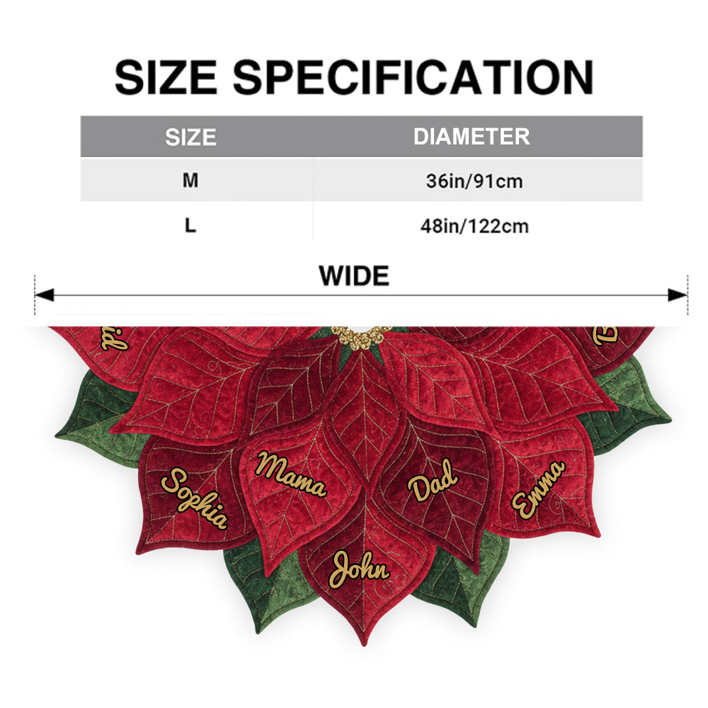 Name Custom Poinsettia Tree Skirt For Big Family, Merry Christmas 2025 - Personalized Family Shaped Tree Skirt