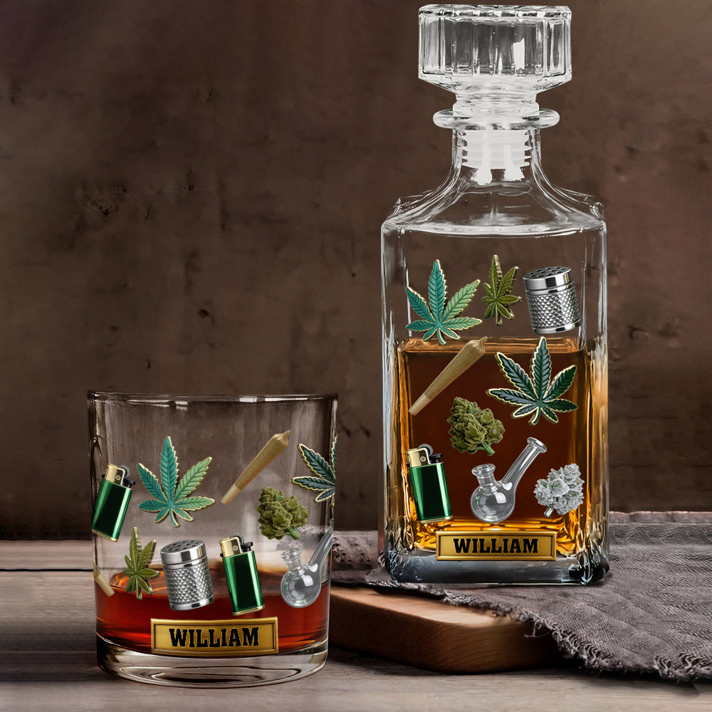Green Magic Leaves - Personalized Weed Whiskey Glass