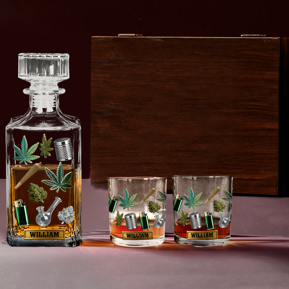 Green Magic Leaves - Personalized Weed Whiskey Glass