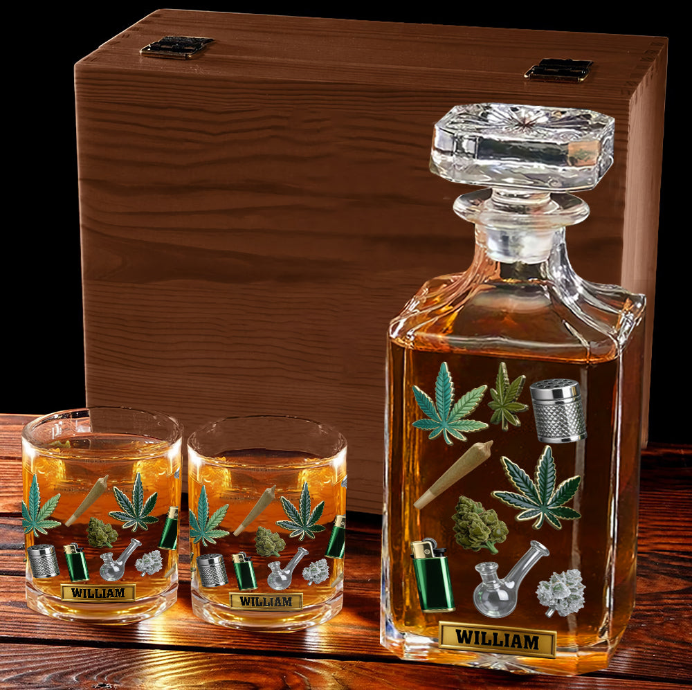 Green Magic Leaves - Personalized Weed Whiskey Glass