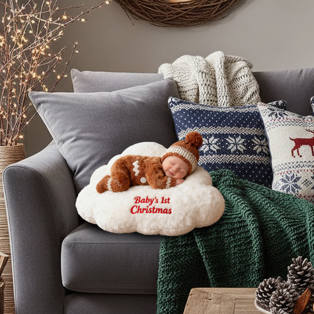 Baby's 1st Christmas - Personalized Kid Faux Fur Shaped Pillow