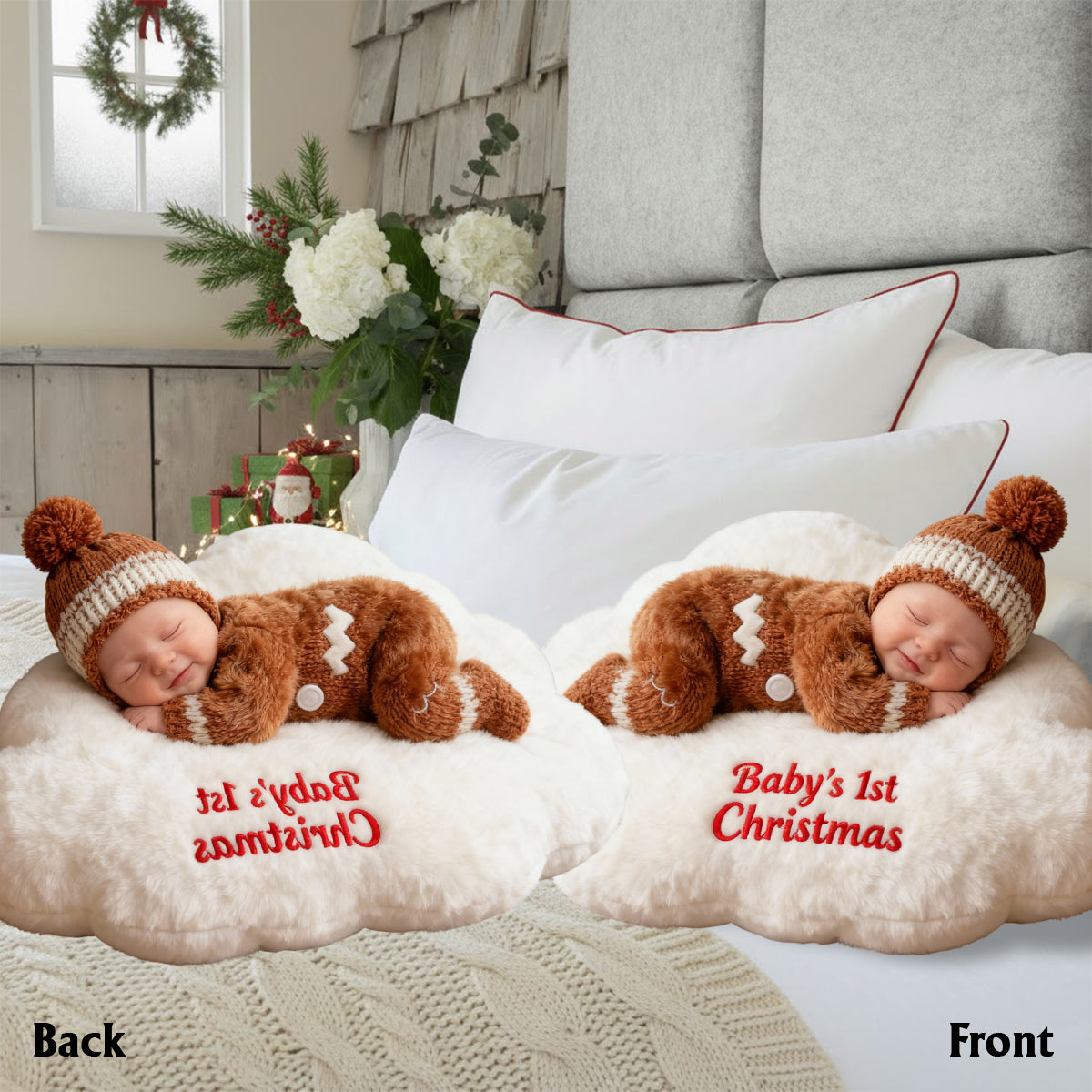 Baby's 1st Christmas - Personalized Kid Faux Fur Shaped Pillow