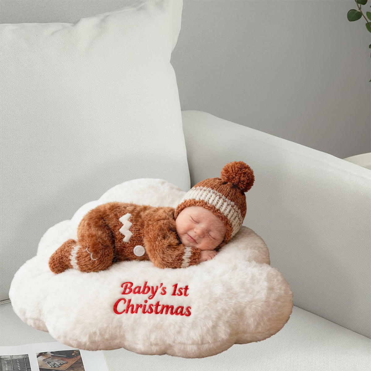 Baby's 1st Christmas - Personalized Kid Faux Fur Shaped Pillow