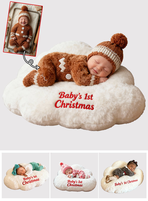 Baby's 1st Christmas - Personalized Kid Faux Fur Shaped Pillow