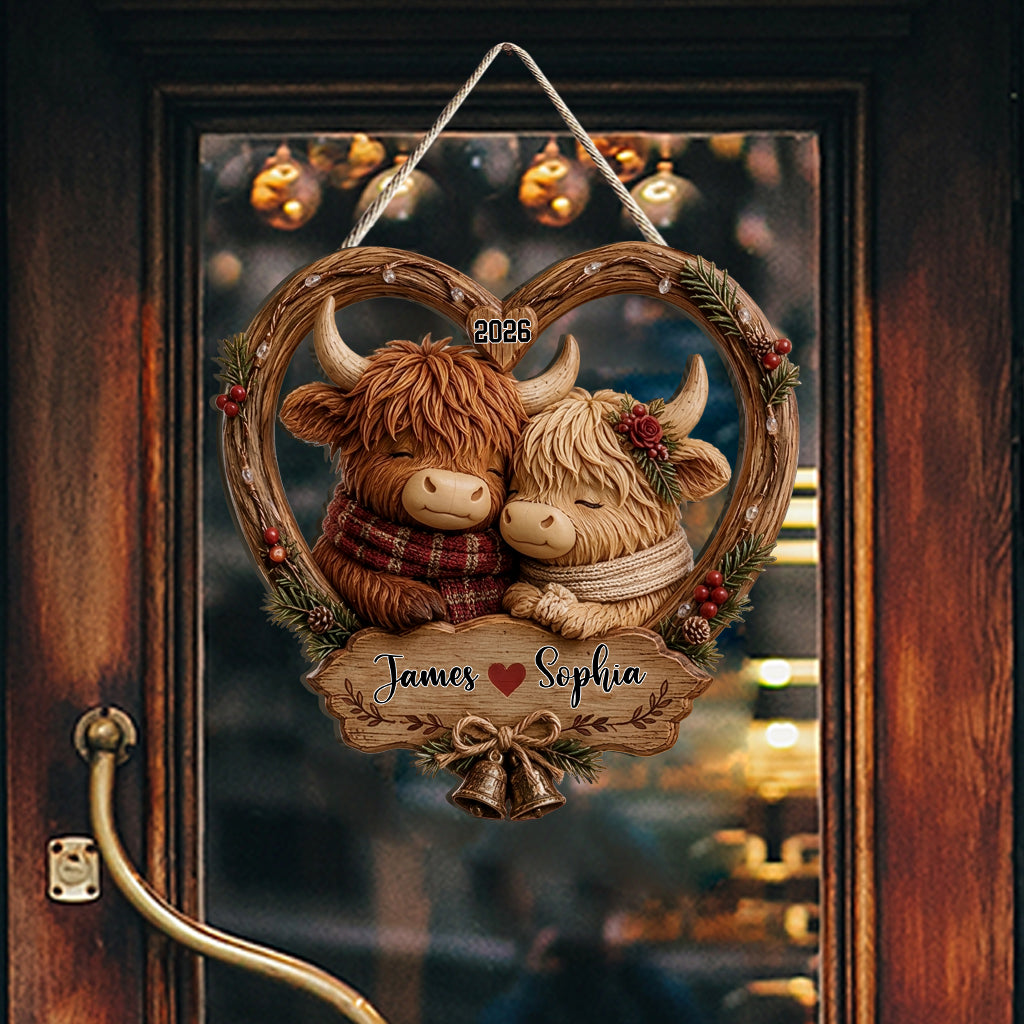 Our Christmas Together - Personalized Highland Cow Custom Shaped Wood Sign