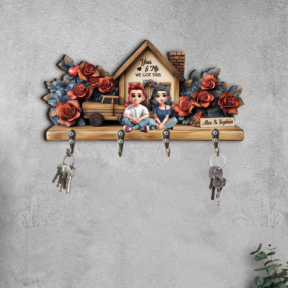 You & Me - Personalized Couple Custom Shaped Key Rack