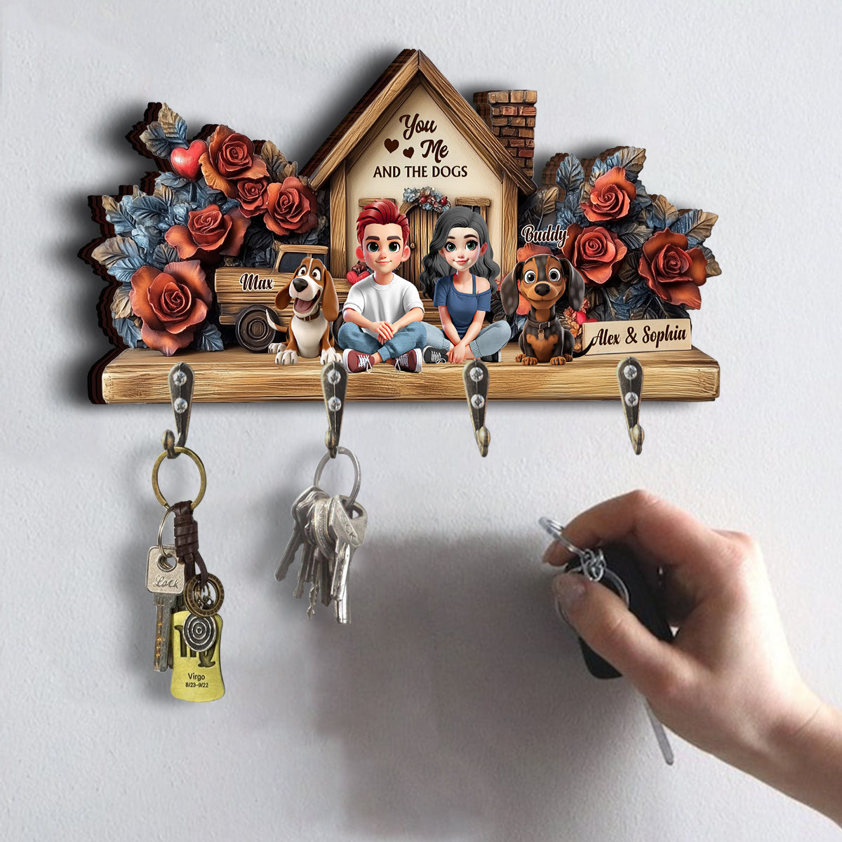 You, Me & The Dogs - Personalized Dog Custom Shaped Key Rack