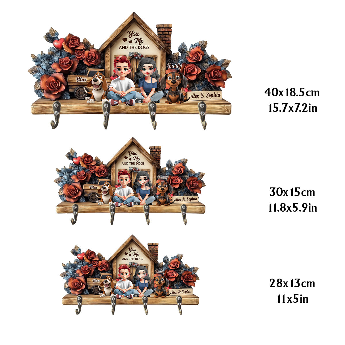 You, Me & The Dogs - Personalized Dog Custom Shaped Key Rack