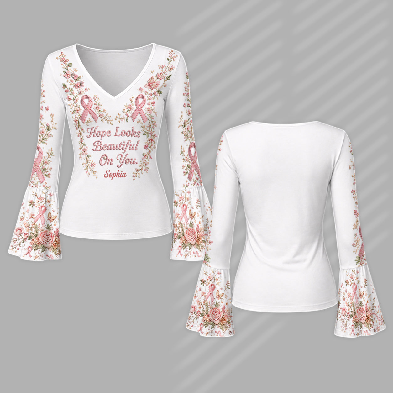 Breast Cancer Awareness Month - Personalized Breast Cancer Awareness Flare Long-Sleeve Shirt