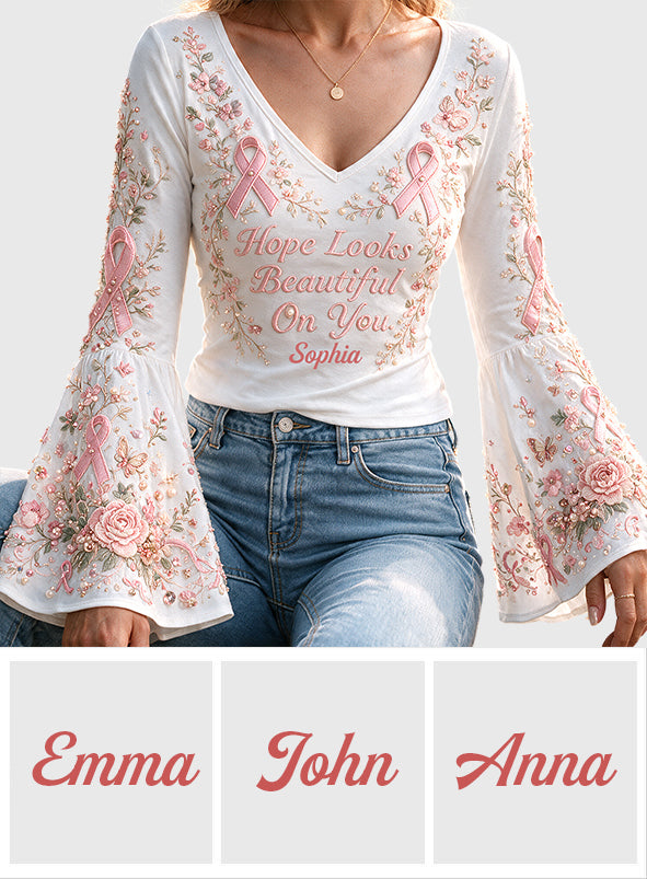 Breast Cancer Awareness Month - Personalized Breast Cancer Awareness Flare Long-Sleeve Shirt