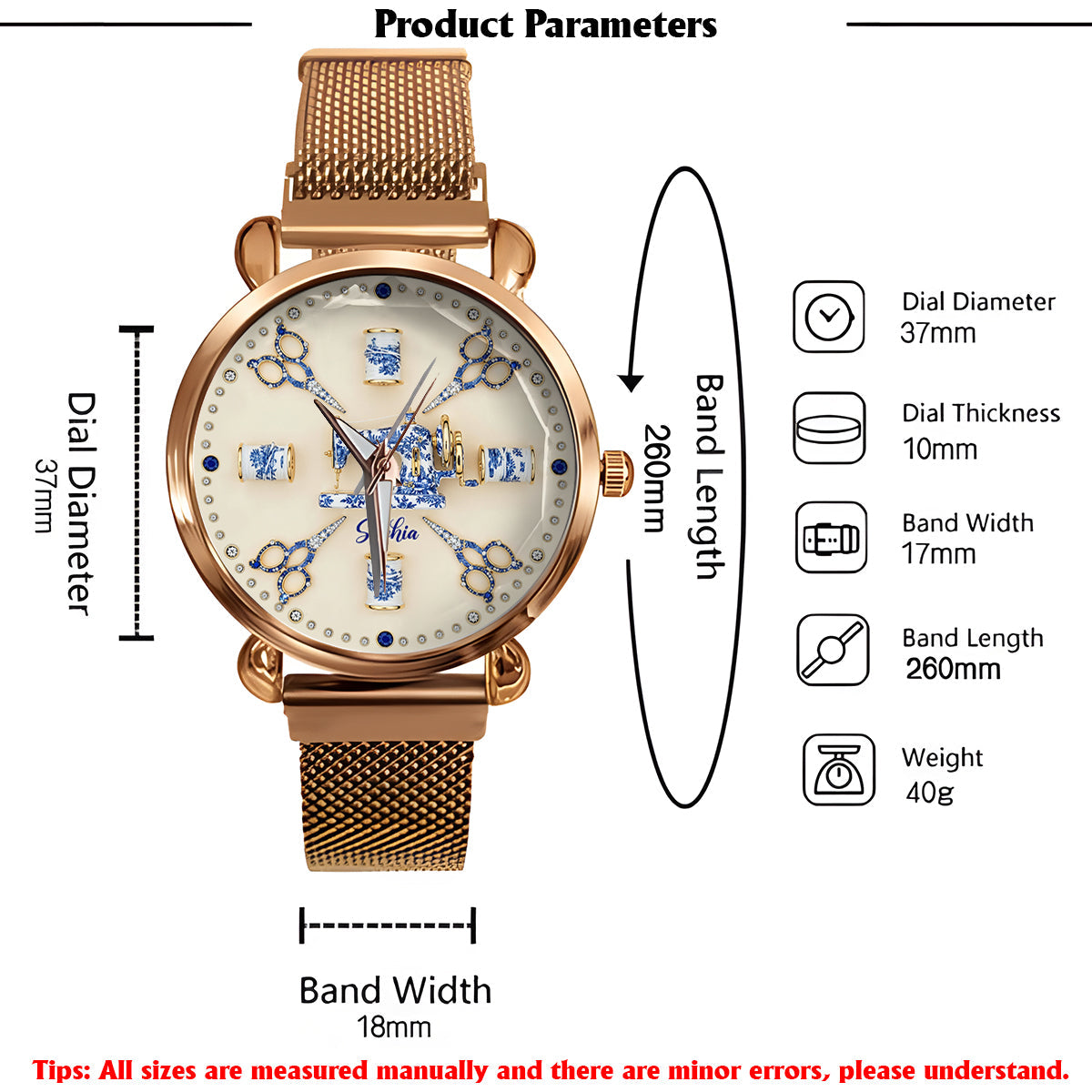 Nähen Toile de Jouy - Personalisierte Nähuhr für Damen 