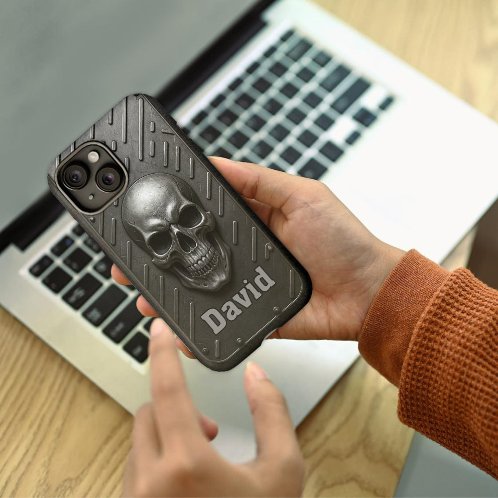 Hallo Dunkelheit – Personalisierte Handyhülle mit Totenkopf-Vollbild