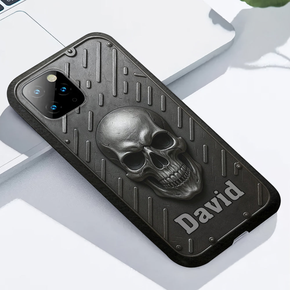 Hallo Dunkelheit – Personalisierte Handyhülle mit Totenkopf-Vollbild