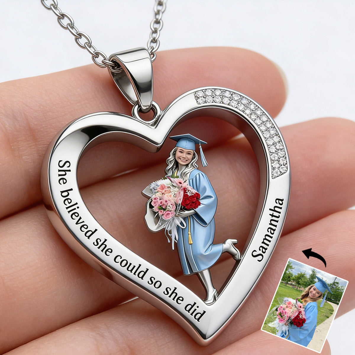 You Did It - Personalized Graduation Shaped Metal Pendant Necklace