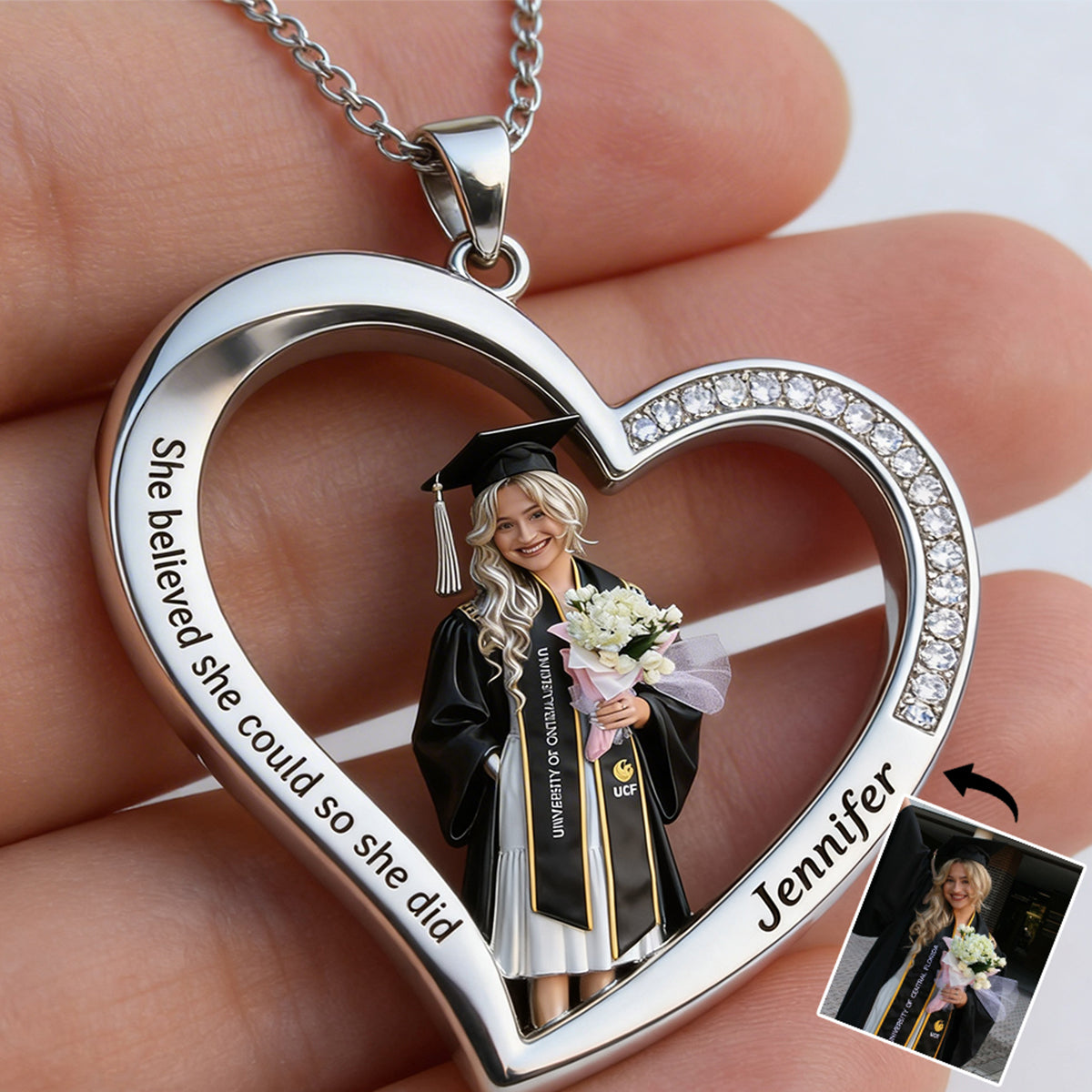 You Did It - Personalized Graduation Shaped Metal Pendant Necklace