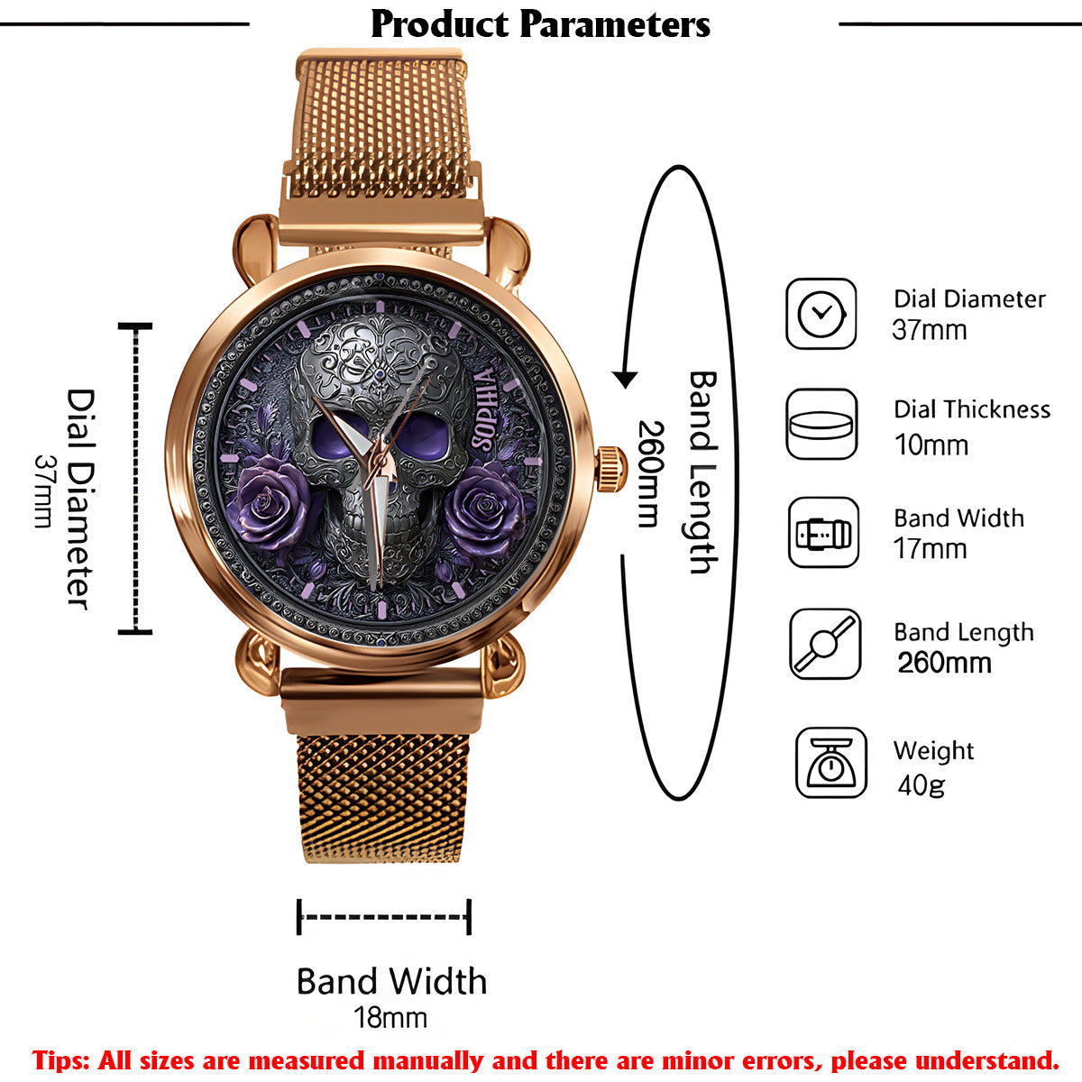 Skull And Roses - Personalized Skull Women Hand Watch