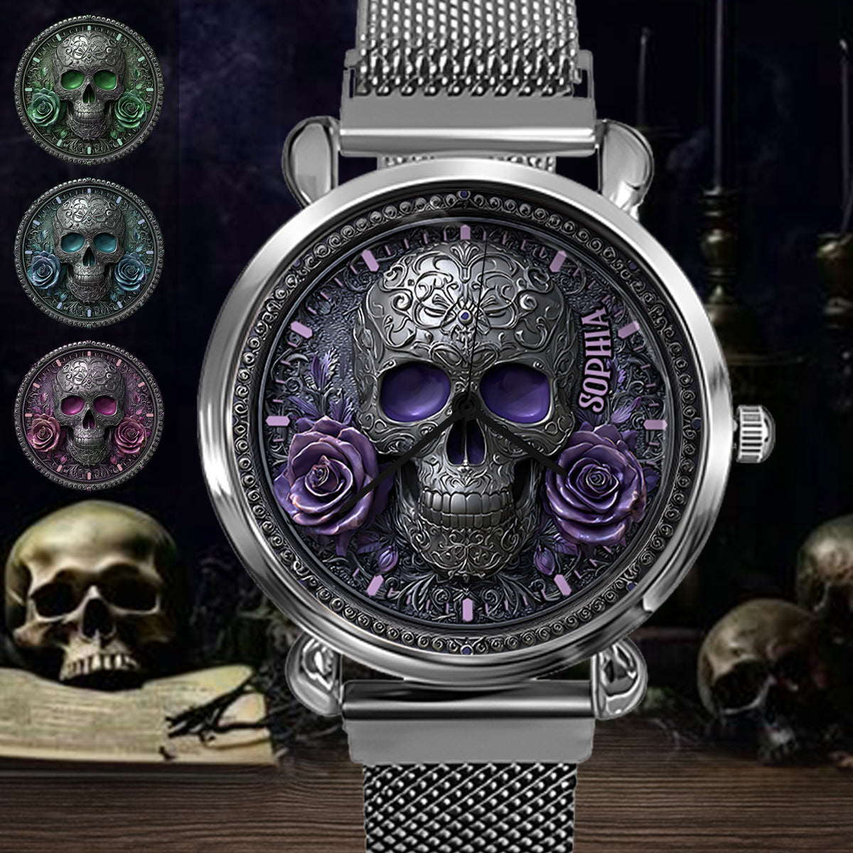 Skull And Roses - Personalized Skull Women Hand Watch