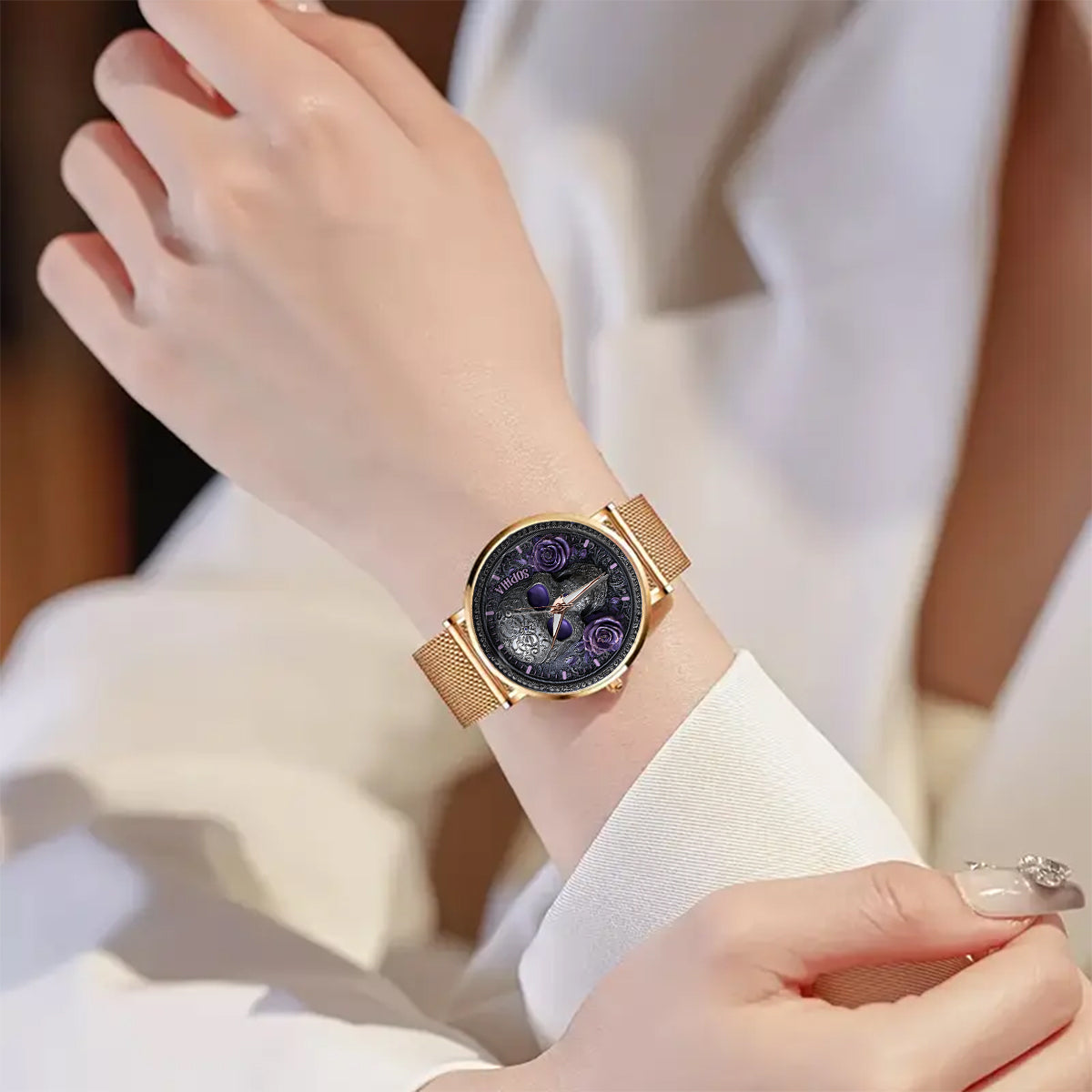 Skull And Roses - Personalized Skull Women Hand Watch