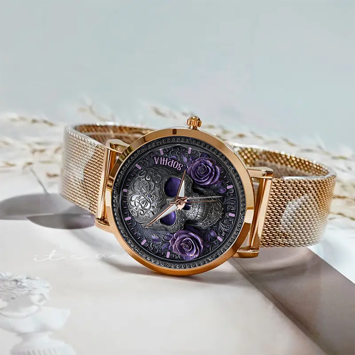 Skull And Roses - Personalized Skull Women Hand Watch