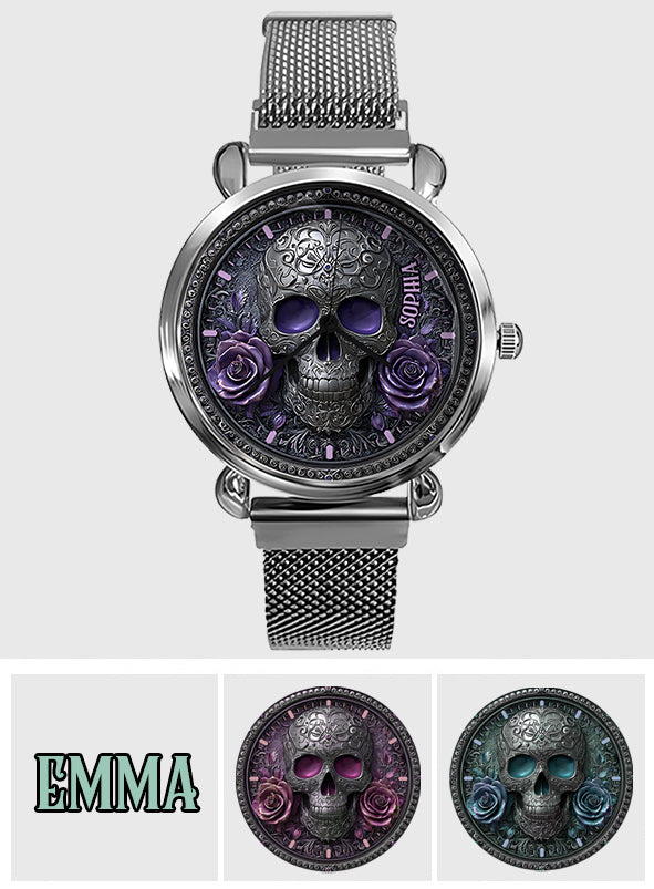 Skull And Roses - Personalized Skull Women Hand Watch