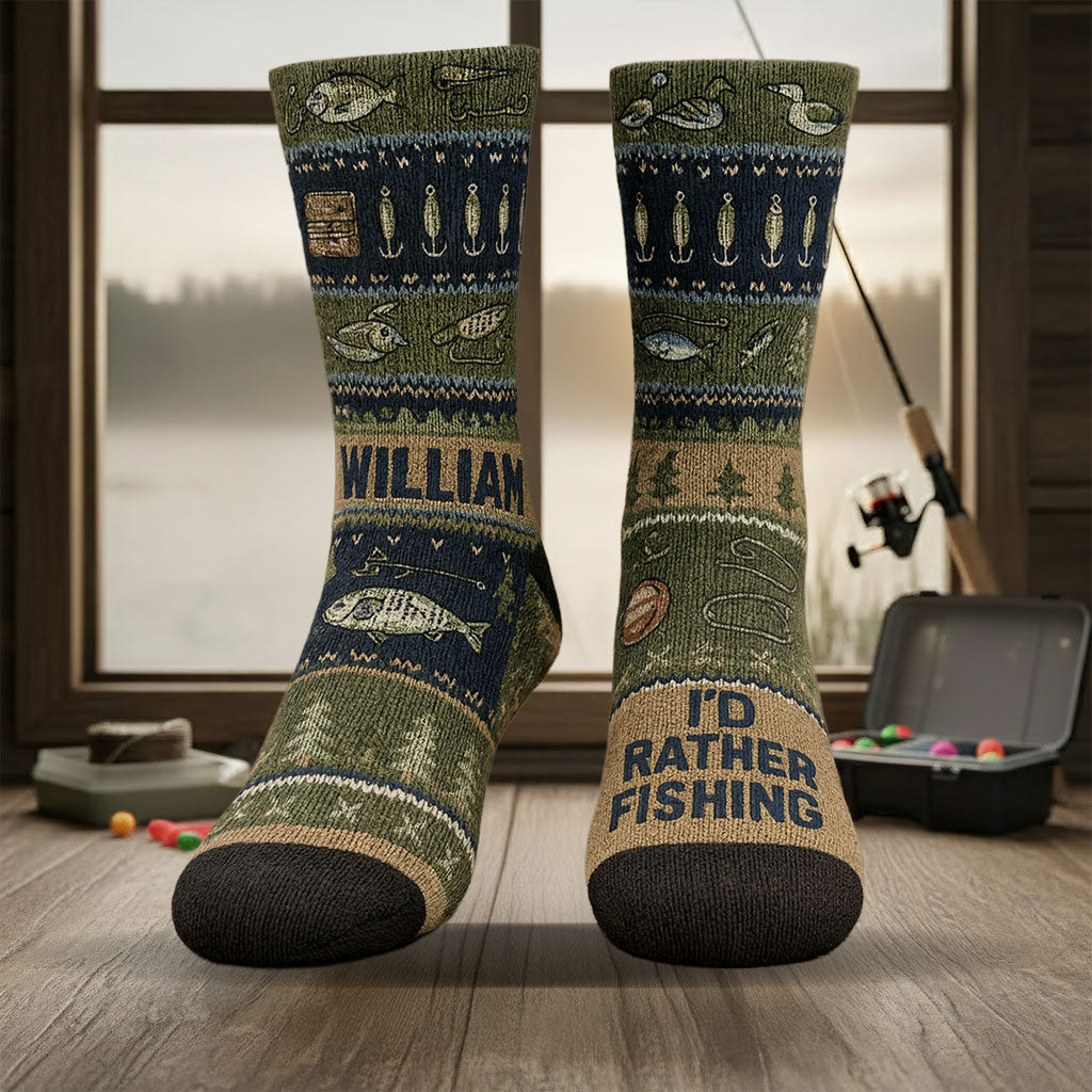 I'd Rather Fishing - Personalized Fishing Socks