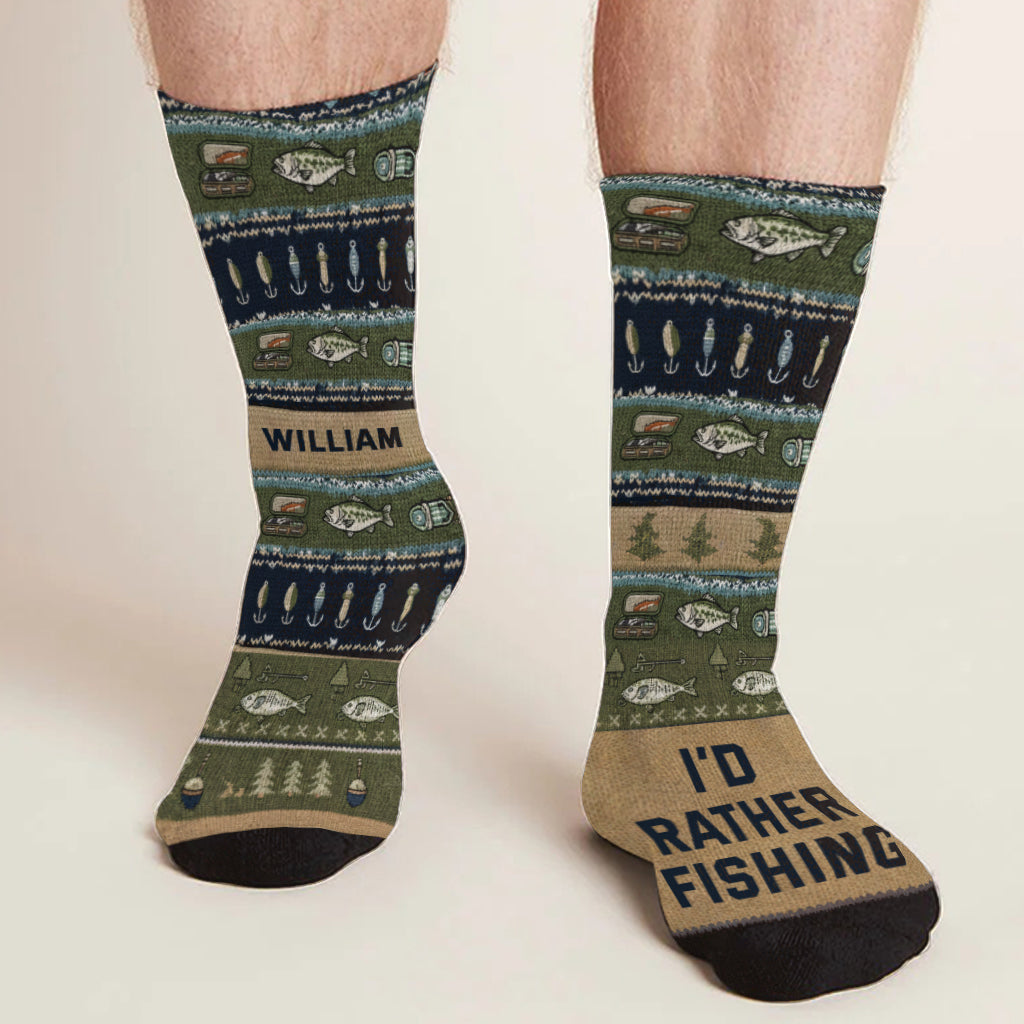 I'd Rather Fishing - Personalized Fishing Socks