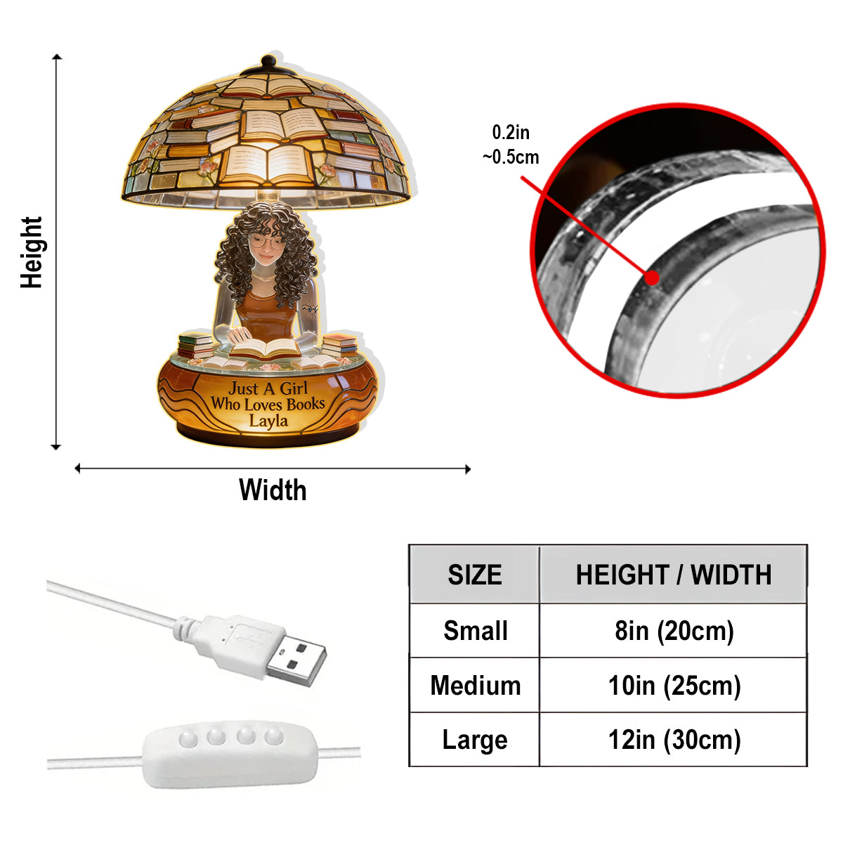 Veilleuse LED personnalisée en acrylique « Juste une fille qui aime les livres »