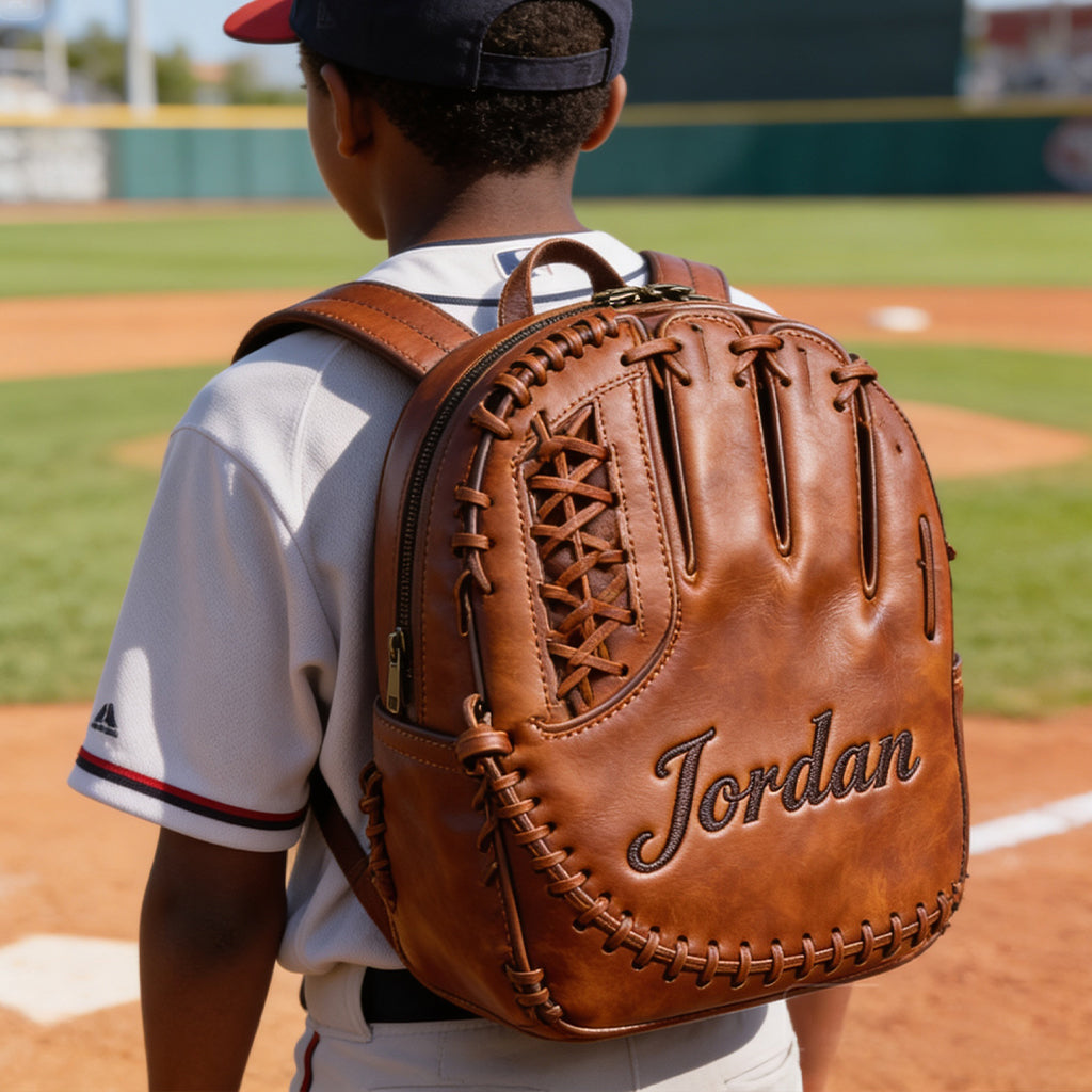 Gant de baseball en cuir - Sac à dos en cuir personnalisable avec patch interchangeable
