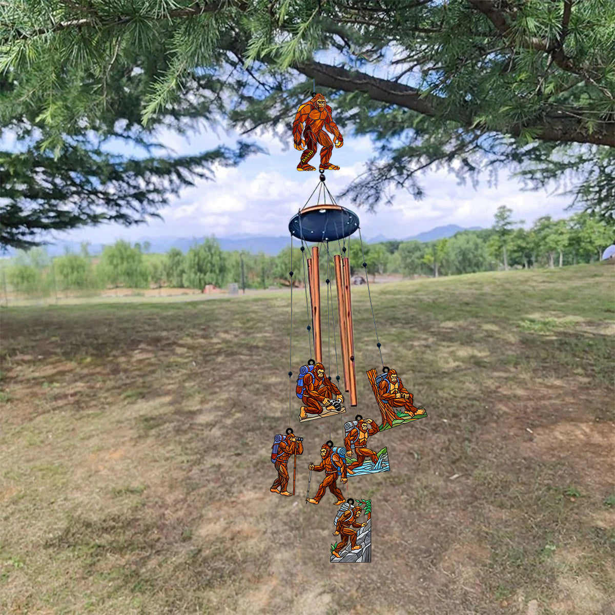 Wandernder Sasquatch – Personalisiertes Wander-Windspiel mit Anhängern