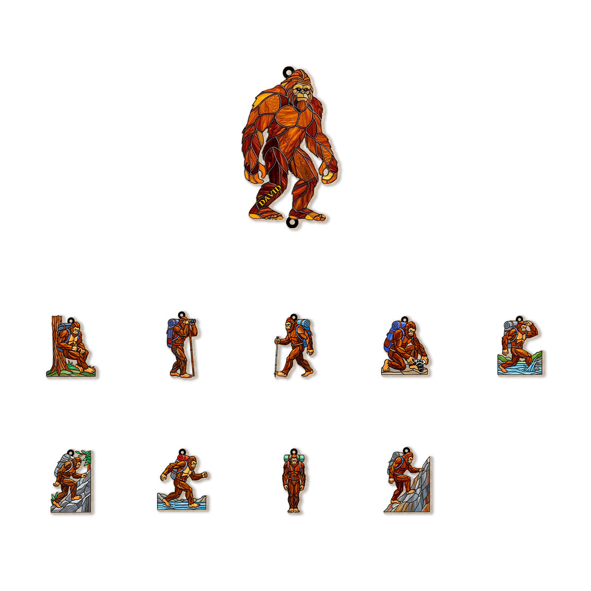 Wandernder Sasquatch – Personalisiertes Wander-Windspiel mit Anhängern