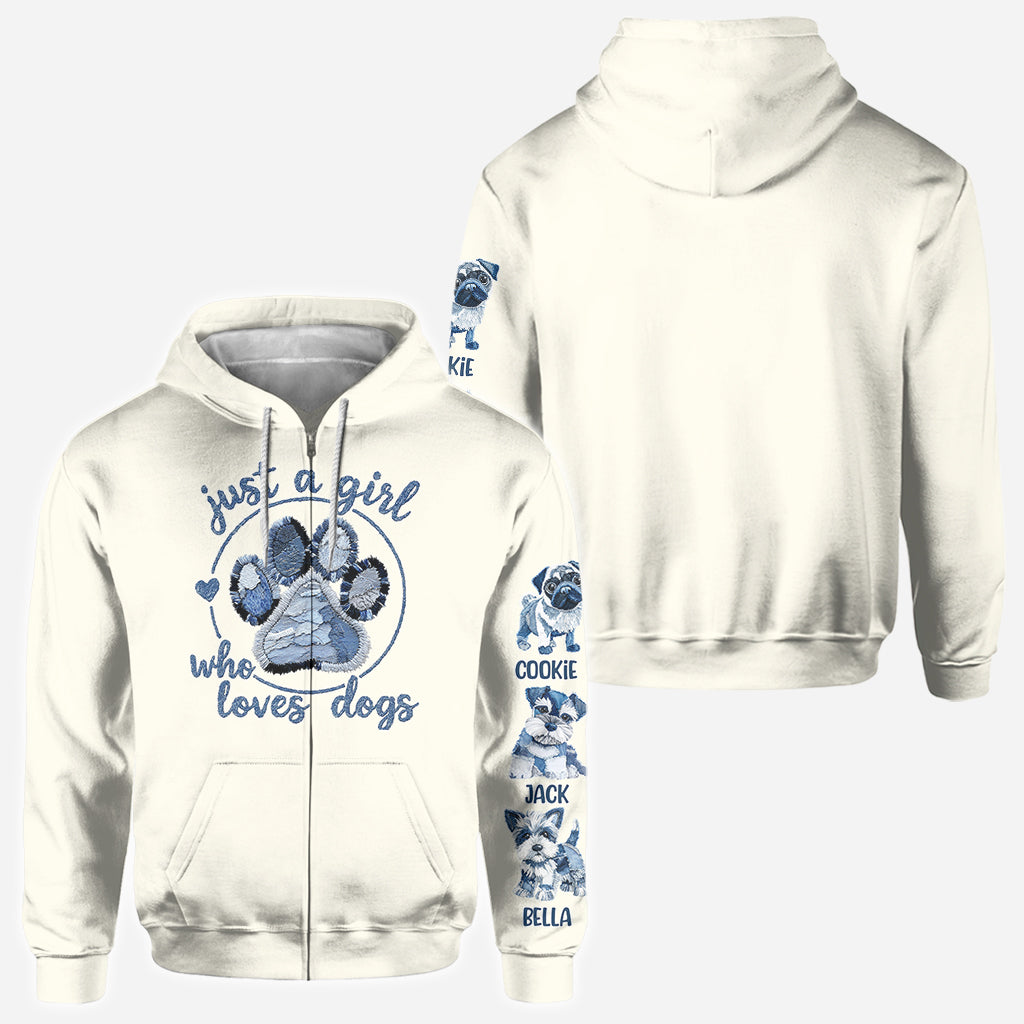 T-shirt personnalisé « Juste une fille qui aime les chiens » avec un motif de chien.