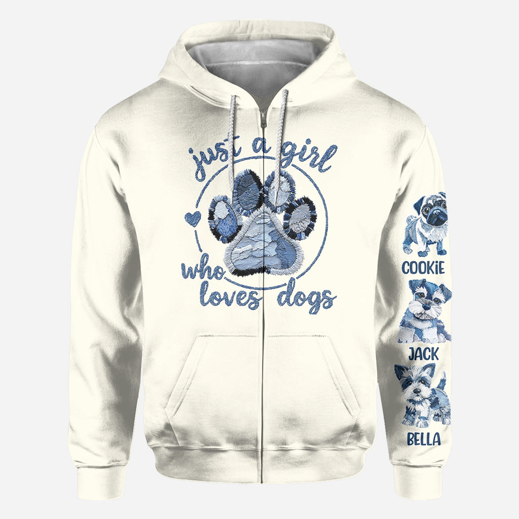 T-shirt personnalisé « Juste une fille qui aime les chiens » avec un motif de chien.