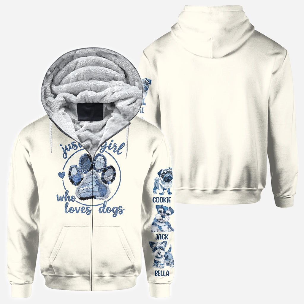 T-shirt personnalisé « Juste une fille qui aime les chiens » avec un motif de chien.