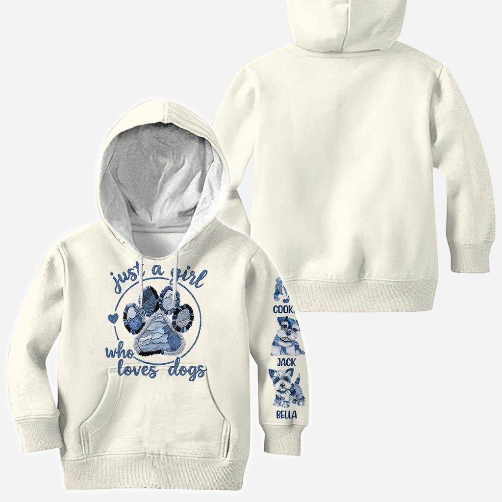 T-shirt personnalisé « Juste une fille qui aime les chiens » avec un motif de chien.