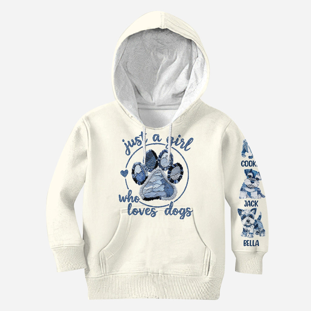 T-shirt personnalisé « Juste une fille qui aime les chiens » avec un motif de chien.