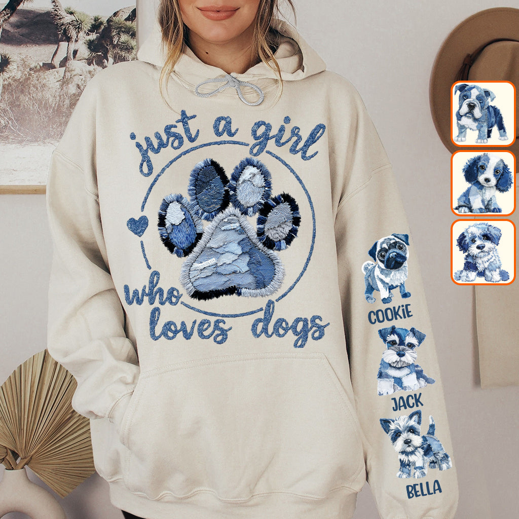 T-shirt personnalisé « Juste une fille qui aime les chiens » avec un motif de chien.