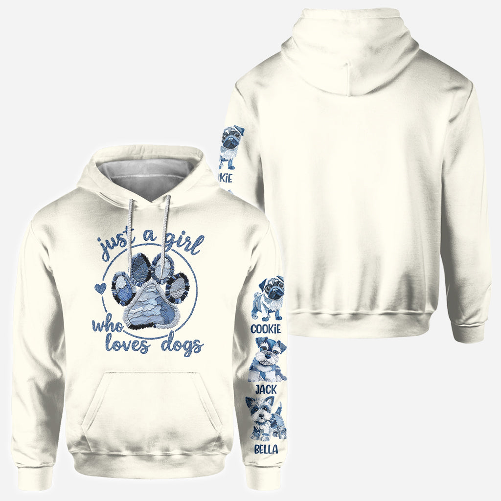 T-shirt personnalisé « Juste une fille qui aime les chiens » avec un motif de chien.