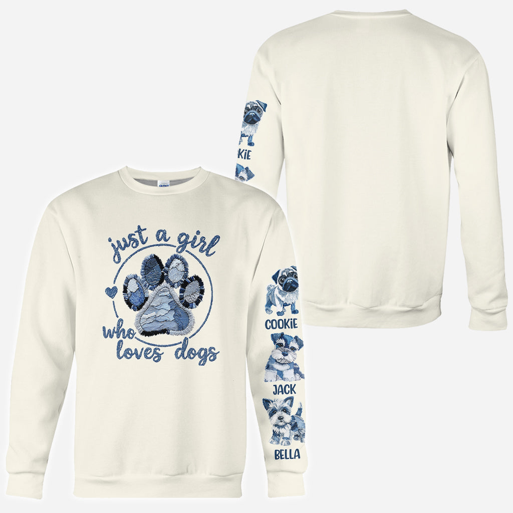 T-shirt personnalisé « Juste une fille qui aime les chiens » avec un motif de chien.
