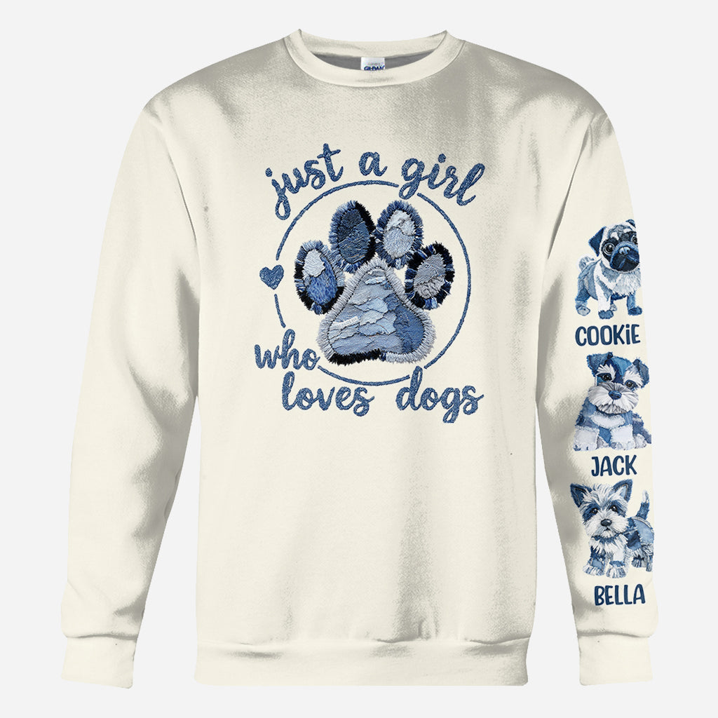 T-shirt personnalisé « Juste une fille qui aime les chiens » avec un motif de chien.