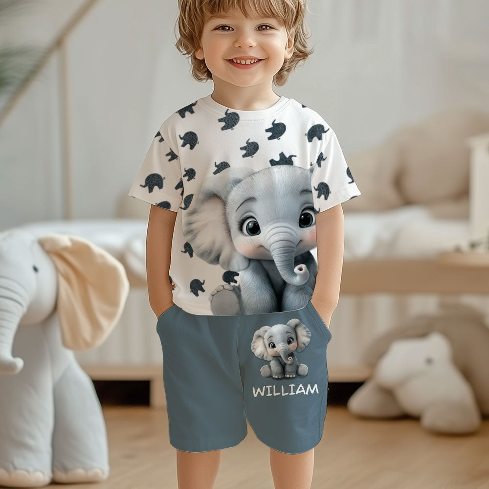 Cute Baby Elephant Clothing Set For Kid - Personalized Elephant Kid T-shirt & Shorts