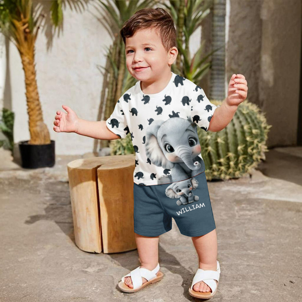 Cute Baby Elephant Clothing Set For Kid - Personalized Elephant Kid T-shirt & Shorts