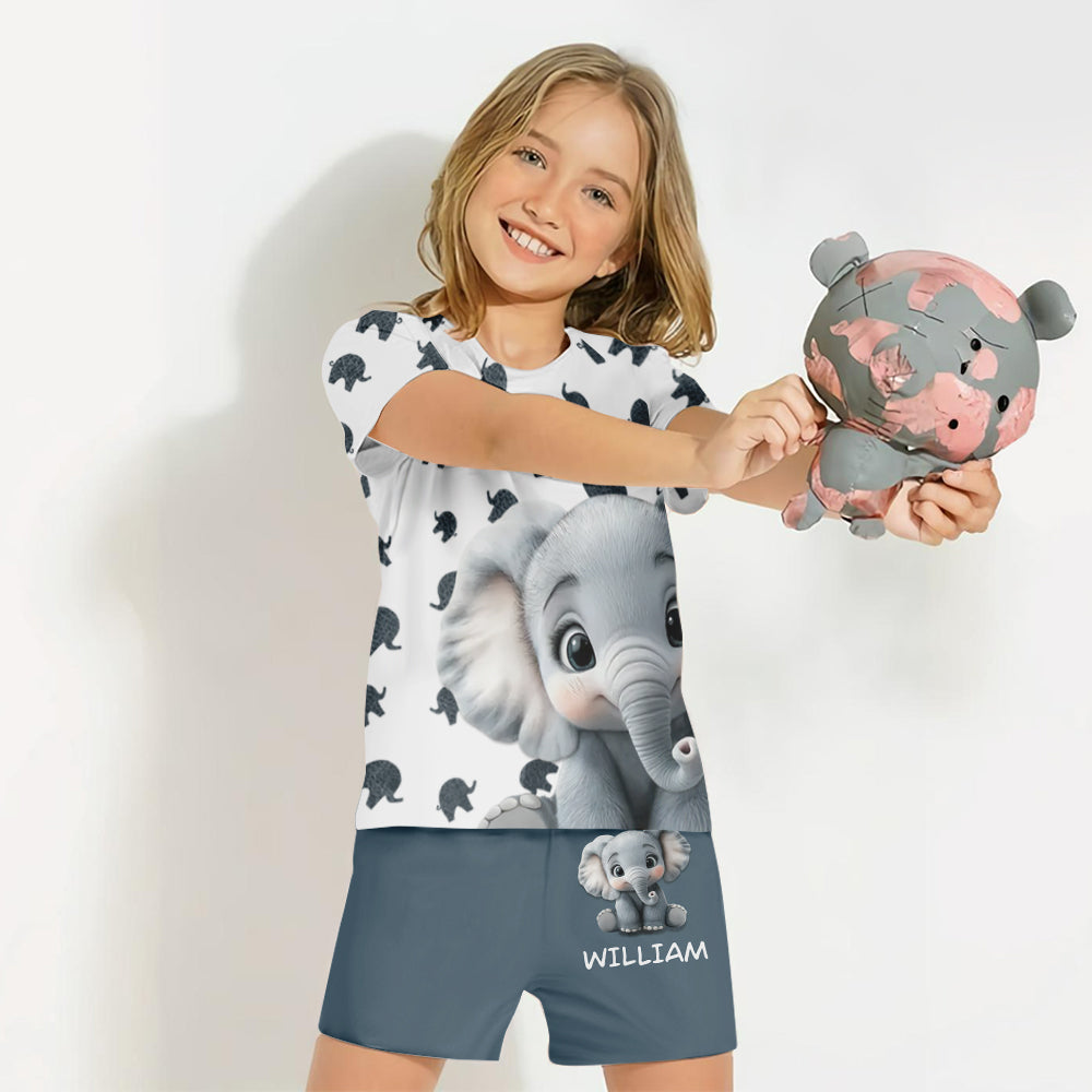Cute Baby Elephant Clothing Set For Kid - Personalized Elephant Kid T-shirt & Shorts