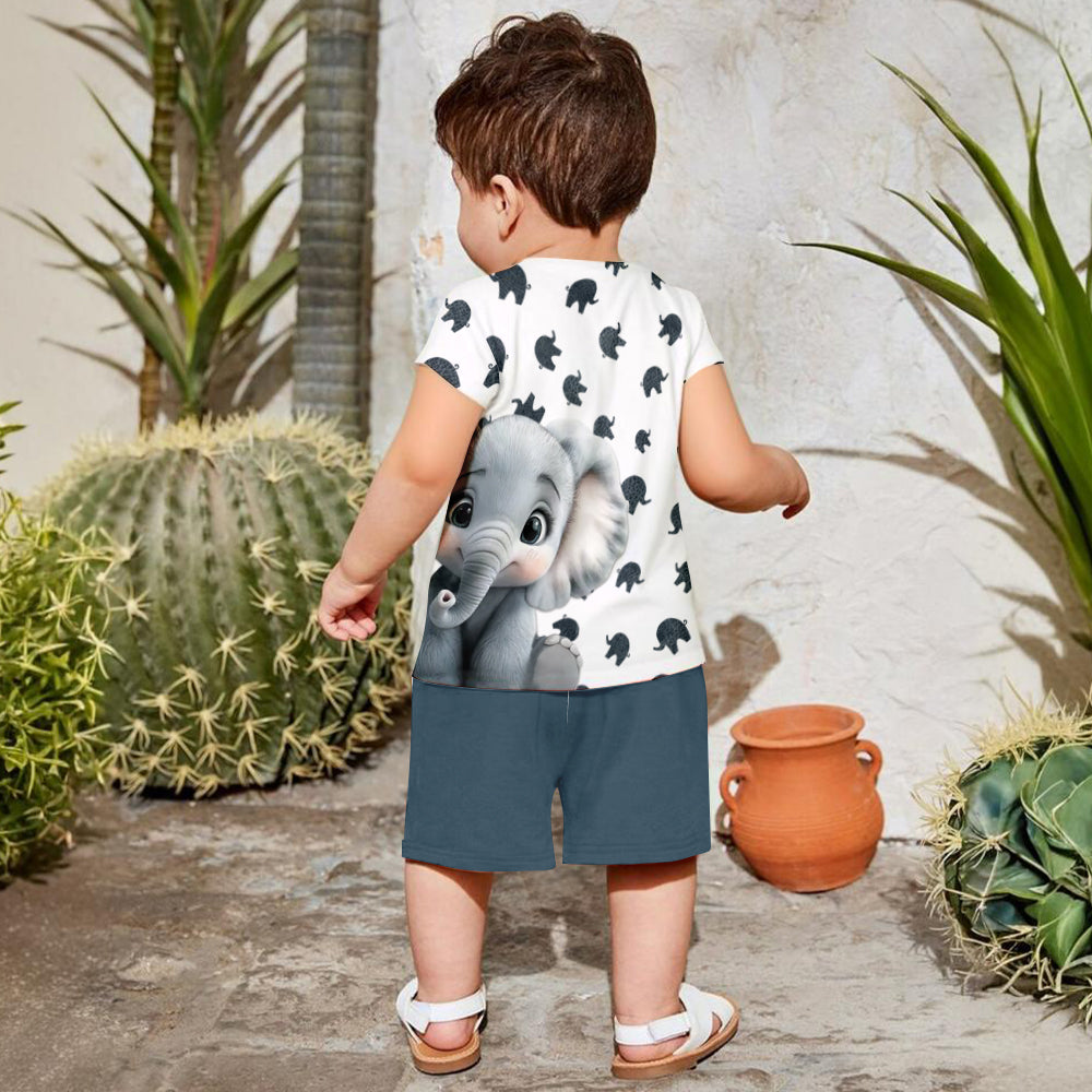 Cute Baby Elephant Clothing Set For Kid - Personalized Elephant Kid T-shirt & Shorts