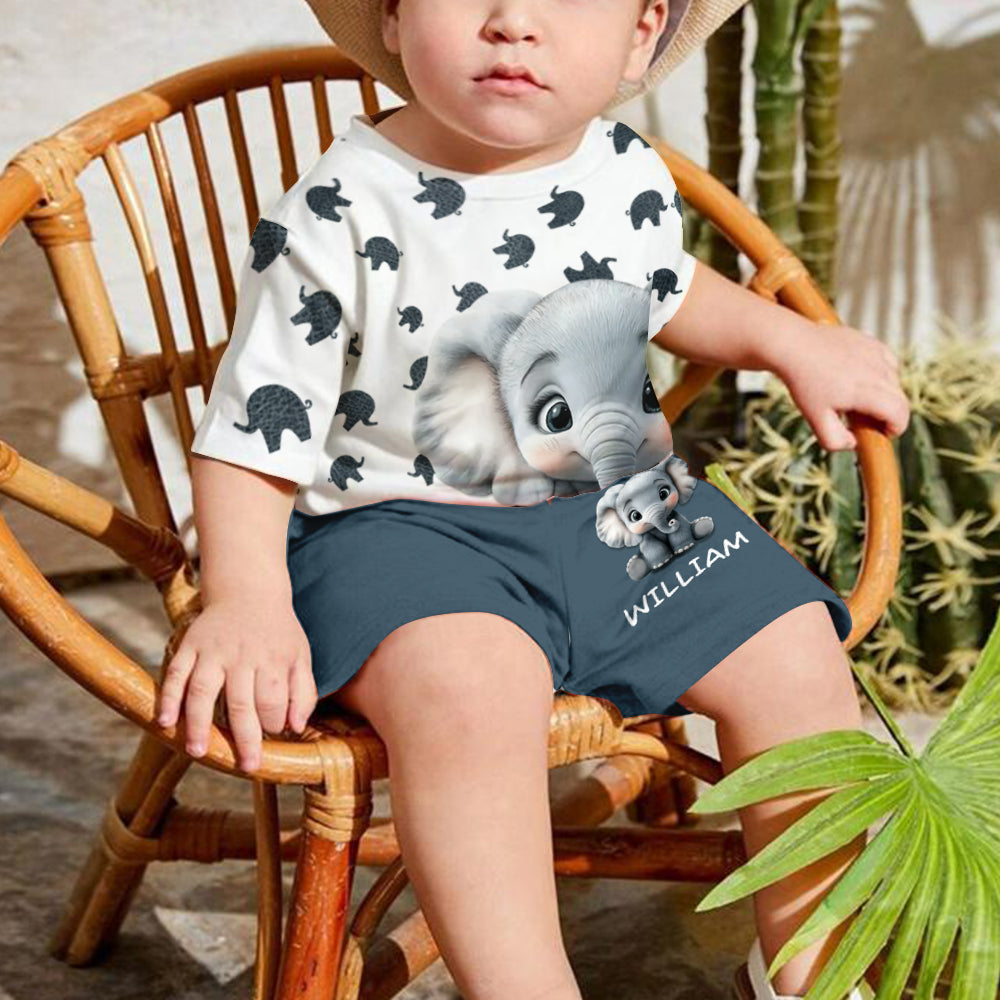 Cute Baby Elephant Clothing Set For Kid - Personalized Elephant Kid T-shirt & Shorts