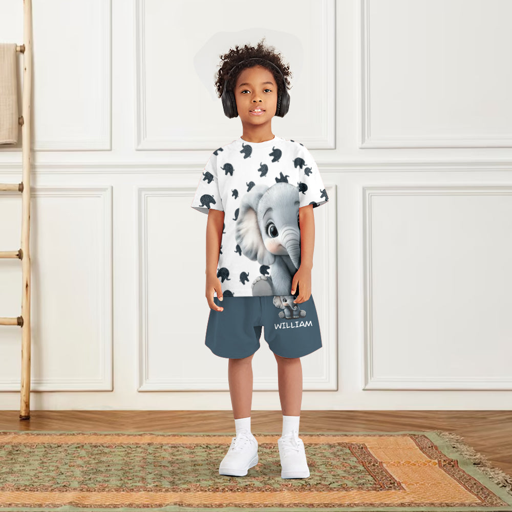 Cute Baby Elephant Clothing Set For Kid - Personalized Elephant Kid T-shirt & Shorts