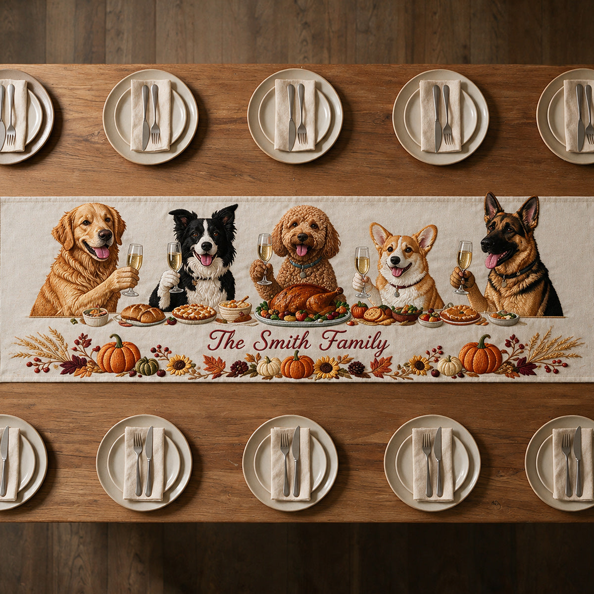 Family & Furry Friends - Personalized Dog Custom Shape Table Runner