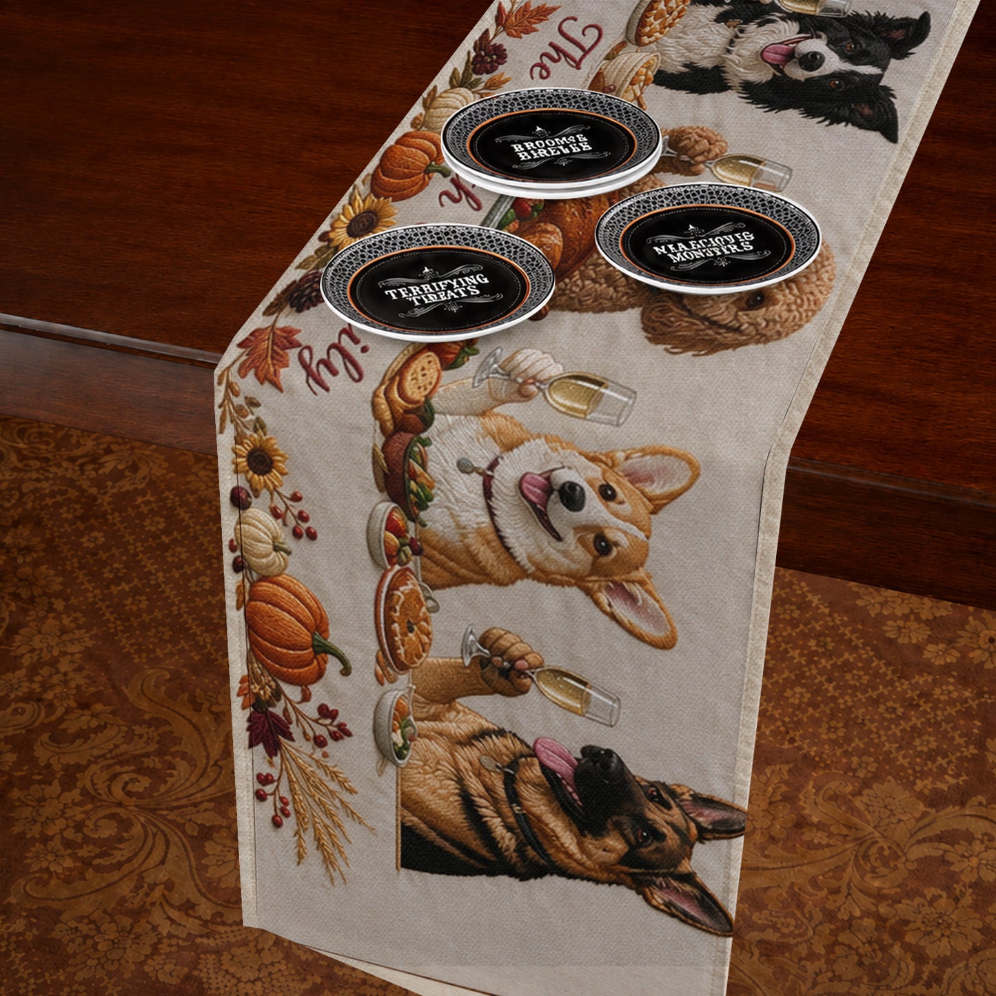 Family & Furry Friends - Personalized Dog Custom Shape Table Runner