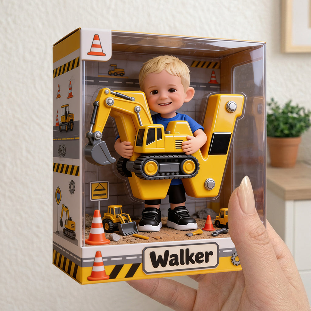 Excavator Alphabet Letter & Custom Photo - Personalized Kid Acrylic Display Box