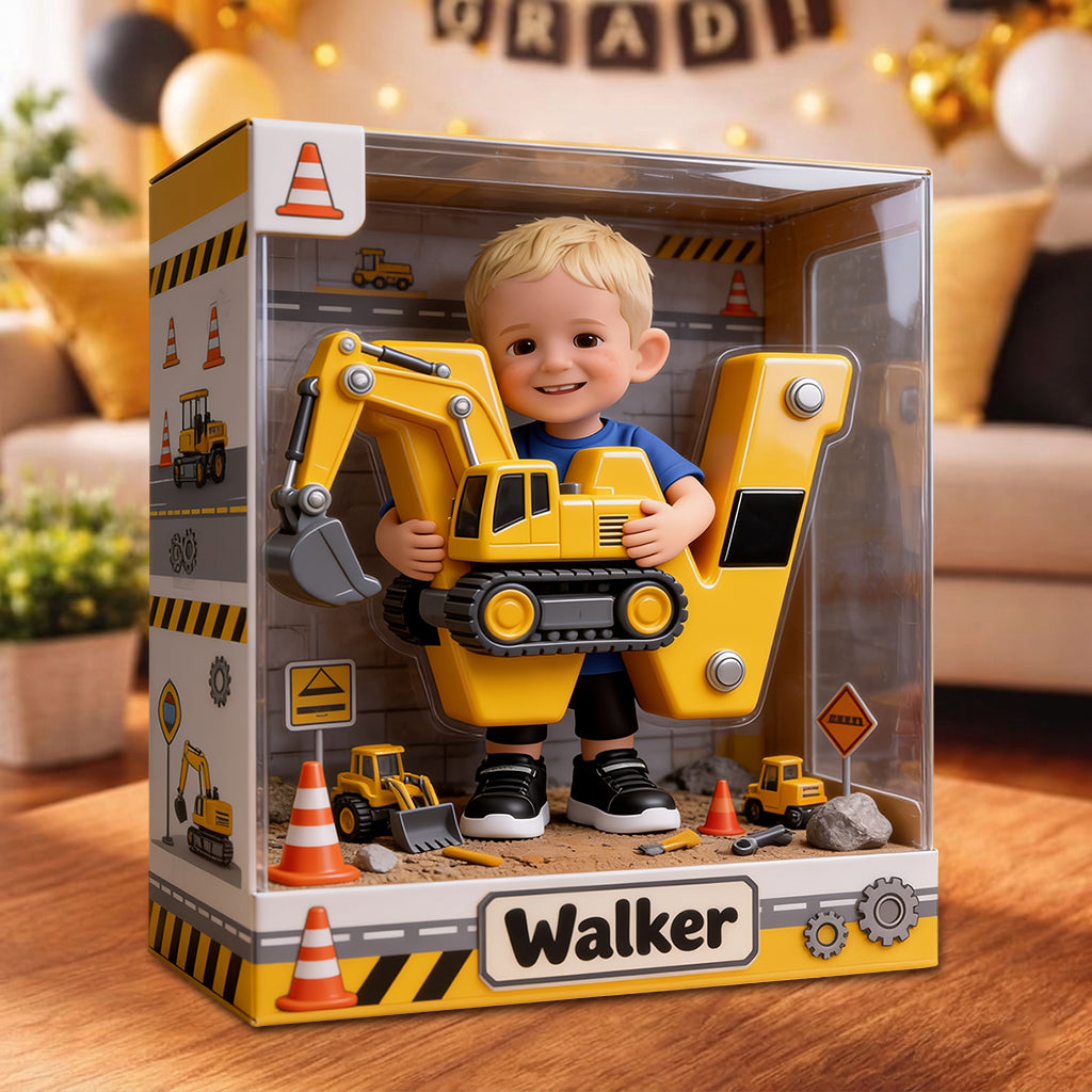 Excavator Alphabet Letter & Custom Photo - Personalized Kid Acrylic Display Box